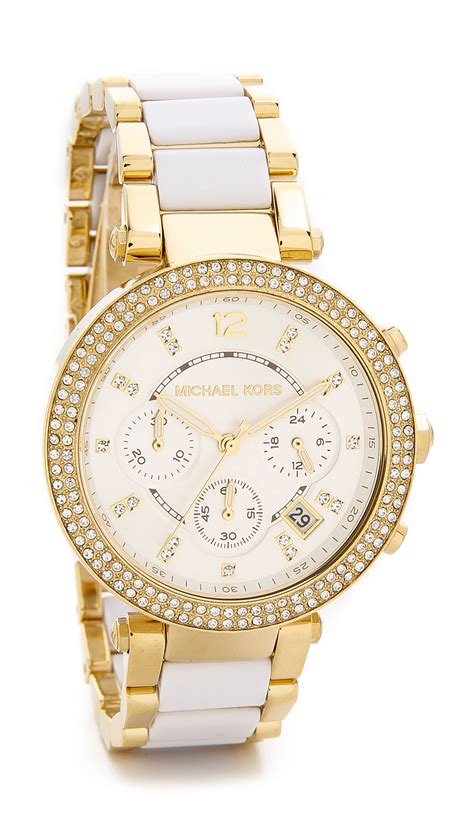 michael kors women's watch white and gold|michael kors diamond watch women's.